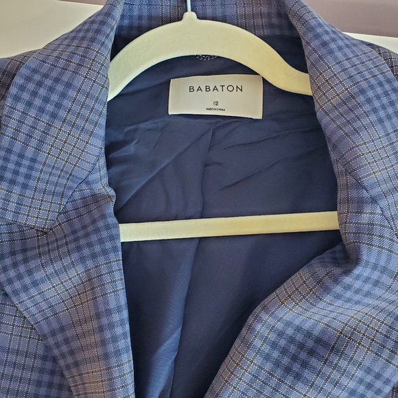 Aritzia Babaton Samuel blue gray double-breasted plaid blazer size 12 - Picture 12 of 16